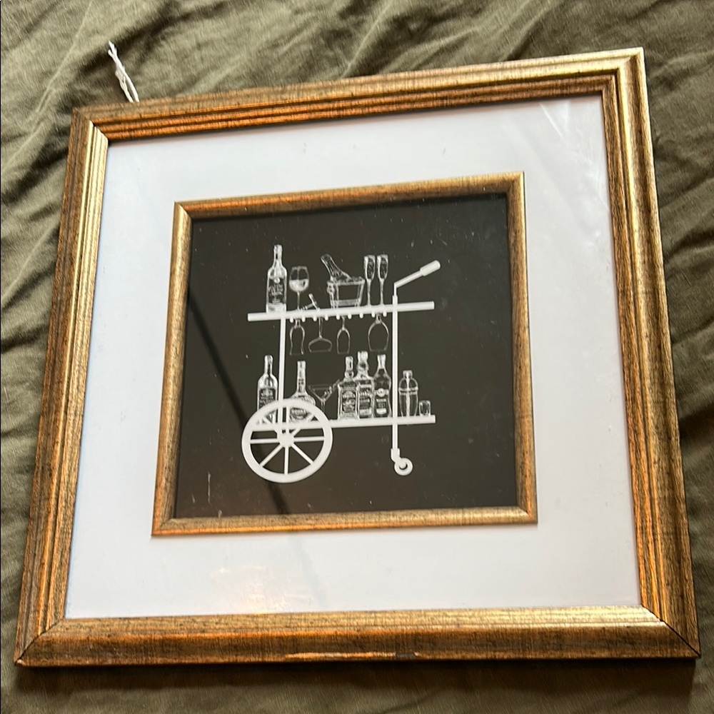 Gold Framed Bar Cart Wall Art